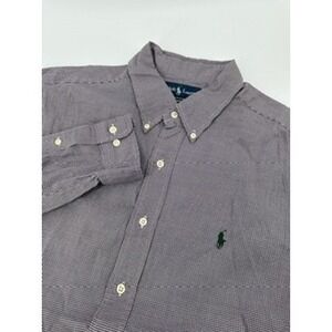 Ralph Lauren 16.5 L Mens Long Sleeve Button Down Shirt Purple Check Classic Fit